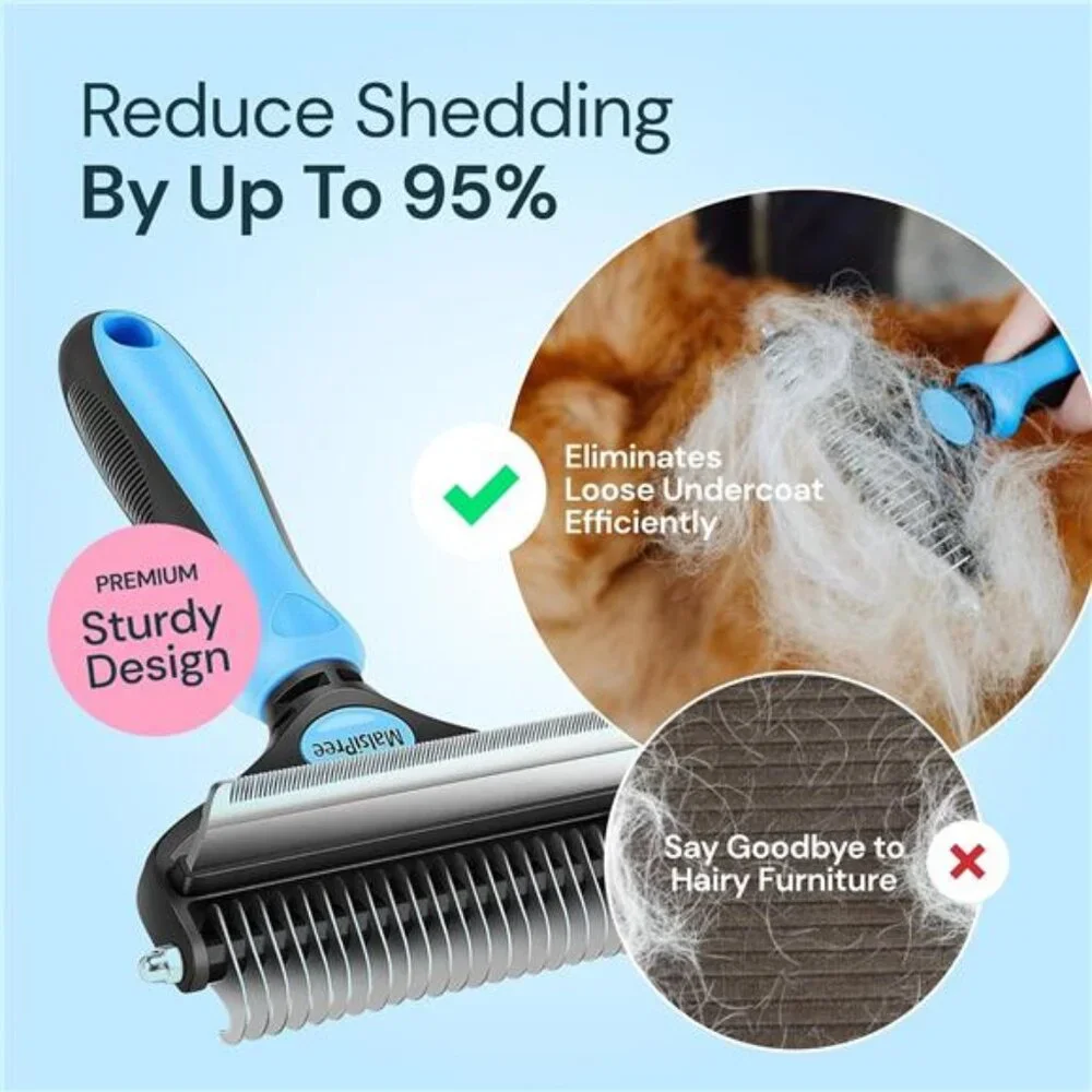 Dog Grooming Brush for Shedding - 2 in 1 Deshedding Tool and Undercoat Rake